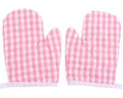 2 stuks ovenwanten voor kinderen - hittebestendige geruite ovenwanten voor in de keuken, veilig voor koken, bakken, magnetrons, spelen met kinderen en barbecues