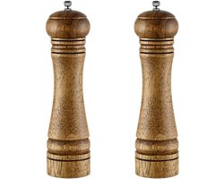 2 stuks - Pepermolen - Eiken Pepermolen - Houten Pepermolen - Grote Capaciteit Pepermolen - peper molen - Zeezoutmolen - houten zout en pepermolen met verstelbare dikte - keramische maalmachine - handmatige pepermolen - 22 cm