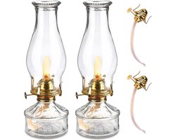 2 stuks petroleumlamp, olielamp, lantaarn, metaal, glas, draaizetting, retro olielamp, binnen, buiten, spiegelkeroslamp, binnen, winddicht, olielamp, antieke vintage noodlicht, transparante [Energieklasse C]