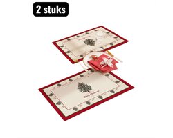 2 stuks - Placemat - Placemats - Kerst Placemat - Onderzetter - PVC Placemat - Kerstprints - Vrolijke Kerst Print - Leer Look Tafelonderlegger voor Feestdagen - Rood - Kerstboomontwerpen