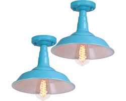 2 Stuks Plafondlamp Industrieel Woonkamer Lampenkap Vintage Keuken Slaapkamer E27 Blauw