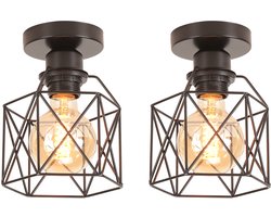 2 Stuks Plafondlamp Industrieel Zeshoek Plafondverlichting Modern Metaal voor Slaapkamer Woonkamer Keuken Zwart