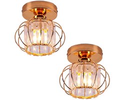 2 Stuks Plafondlamp Kristallen 18cm Moderne Plafonnière voor Keuken Slaapkamer Woonkamer Roze