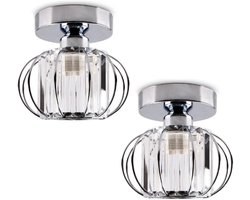 2 Stuks Plafondlamp Kristallen 18cm Moderne Plafonnière voor Keuken Slaapkamer Woonkamer Zilver