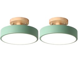 2 Stuks Plafondlamp Slaapkamer 18cm Plafonnière Modern voor Hal Woonkamer Eetkamer 12W Wit Licht Groen