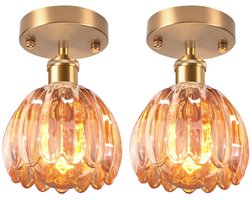 2 Stuks Plafondlamp van Glas Vintage E27 Woonkamer Plafonniere voor Slaapkamer Keuken Barnsteen