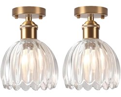 2 Stuks Plafondlamp van Glas Vintage E27 Woonkamer Plafonniere voor Slaapkamer Keuken Transparant