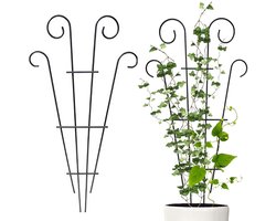 2 Stuks - Plantensteun - Klimrek Planten - Metal Trellis for Potted Plant - Plants Garden Pot Climbing - Bevestigingsstok voor tuinieren - Trellis for Potted Plant - Herbruikbaar - Plantenstok - Zwart