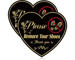 2 Stuks Please Remove your Shoes Bord, 15x13,7cm Hartvormig Geen Schoenen uit Bord Zelfklevend Plakbord Waterdicht Doe je Schoenen Uit Bord voor Huisdeur
