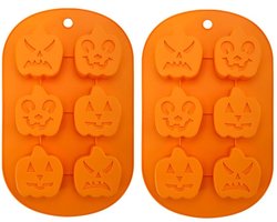 2-Stuks Pompoenbakvorm - Siliconen pompoenvorm met 6 gaten - Halloween spookpompoenbakvorm - Thanksgiving bakvorm - Geschikt voor het bakken van koekjes, chocolade, gelei, fondanttaarten en het maken van handgemaakte zeep - Geel