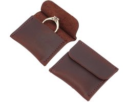 2 Stuks PU Leren Sieraden Pouch, 5.8x6x1cm Rechthoekige Tas voor Ringen, Oorbellen en Kettingen, Ideaal voor Sieradenopslag en Verpakking, Kokosnoot Bruin