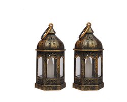 2-stuks retro LED-kroonluchterset - Draagbare retro LED-kroonluchter - Mini-lantaarn - Decoratieve kaarslantaarn - Inclusief batterij - Geschikt voor Halloween, bruiloften, Kerstmis, tafeldecoraties, terrassen, feesten, hanglampen - Koper