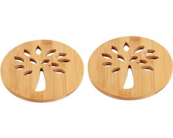 2 stuks - Ronde, boomvormige warmte-isolerende mat - Dikke bamboe onderzetter voor potten en pannen - Placemat voor thuis - 16*16*0,8 cm - Natuurlijke houtkleur
