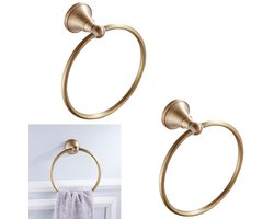 2-Stuks Ronde handdoekhouder - Handdoekhaak - Handdoekhouder - Handdoekring van messing - Keukenhanddoekenhouder - Handdoekring accessoire - Hangend - 18,5 cm diameter - Hanger van koper - Geschikt voor badkamer en keuken - Goud