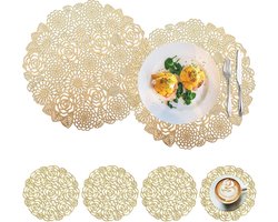 2 Stuks Ronde Placemats en 4 Stuks Ronde Coasters - Antislip Tafel Placemat - Roze Gouden Ronde Placemat - Geschikt voor Eettafel - Keuken - Bruiloften en Feestdecoratie (Goud)