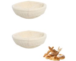 2-stuks Ronde rijsmand - Broodrijsmand - Zuurdesemrijsmand - Handgemaakte rotan kom - Bakgereedschap - 16 cm diameter - Met stoffen hoes - Gemakkelijk schoon te maken - Geschikt voor het bakken van brood - Beige