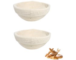 2-stuks Ronde rijsmand - Broodrijsmand - Zuurdesemrijsmand - Handgemaakte rotan kom - Bakgereedschap - 20 cm diameter - Met stoffen hoes - Gemakkelijk schoon te maken - Geschikt voor het bakken van brood - Beige
