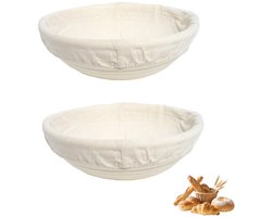 2-stuks Ronde rijsmand - Broodrijsmand - Zuurdesemrijsmand - Handgemaakte rotan kom - Bakgereedschap - 25 cm diameter - Met stoffen hoes - Gemakkelijk schoon te maken - Geschikt voor het bakken van brood - Beige