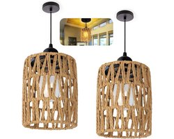 2 stuks rotan boho lampenkap - E12 E14 lampenkap - kleine hanglamp rotan - reservescherm - accessoires - tafellamp hanglampen plafondlamp - Eetkamer Woonkamer Café zeegras lampenkap