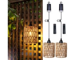 2 stuks Rotan Kroonluchter - Hanglamp op batterijen - Boheemse Rotan Lampen met Warmwitte Lamp - Werkt op 4 AA-batterijen - voor tuinhuisje, pergola, veranda, terras, buiten- en binnendecoratie