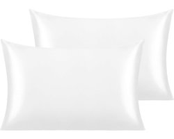 2 stuks Satijnen kussensloop - Zijden Zacht Beddengoed -kussenslopen - Glanzend satijn - Zacht voor haar en huid - Zijdezacht en pluisvrij - Verkoelend - 50 x 75 cm - Wit