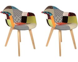 2 Stuks Scandinavische Fauteuils Patchwork Kleurrijk Houten Poten