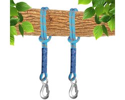 2 stuks - Schommelbevestiging boom - 60 cm - Hangmat riem - Ophangriem - Verbindingsriem - ophangbanden - ophang touw - boomschommel riem - met karabijnhaak - schommelaccessoires - voor buitenschommels, hangmatten en speeltoestellen - blauw