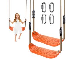 2 stuks schommelstoel voor kinderen, harde plastic schommelplank met verstelbaar touw 130-200 cm, geschikt voor binnen en buiten, oranje waterrimpelingen, draagvermogen tot 250 lbs