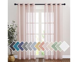 2 stuks semi-transparante gordijnen in landelijke stijl - linnen gordijnen met inslagringen, decoratieve gordijnen, linnenlook voor kinderkamer, raamsjaals, H 220 x B 140 cm, oudroze