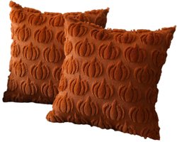 2-stuks Sierkussens - Sierkussen - Kussenhoes - Sierkussenhoes - Herfst kussenhoes - Pompoen kussenhoes - Kern niet inbegrepen - Polyester - 45×45cm - Geschikt voor bank, bed, stoel, decoratie voor Halloween en Thanksgiving - Karamel