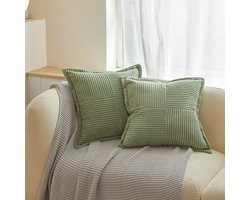 2 stuks sierkussens van corduroy satijn, 45*45 cm, met een molenstreepmotief,Geschikt voor de woonkamer, het bed en de bank in de slaapkamer，groen