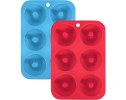 2 stuks silicone donut bakvormen - 6 anti-aanbak vormen voor cake, koekjes, bagels en muffins - Blauw en Rood