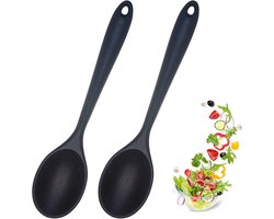 2 stuks siliconen antiaanbak roerlepels - hittebestendige siliconen kooklepels - keuken koken bakken roergerei (zwart)