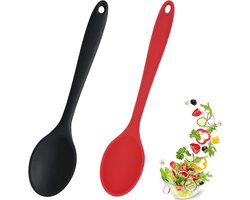 2 stuks - Siliconen Lepelset - Anti-aanbaklaag - Hittebestendig - Roerlepel - Kooklepel - Opscheplepel - Sauslepel - Serveerlepel - Lepels - Roeren - Opscheppen - Keukengerei - Vaatwasbestendig - Zwart+rood