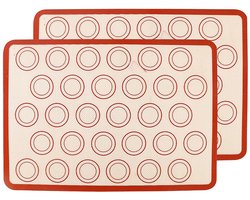 2 stuks Siliconen macaron bakmat - Siliconen bakmat - Ovenmat - Bakmatten - Anti-kleef bakmatten - Bakspullen - 42 x 29,5 cm - Antiaanbakmat - Antislip - Wasbare - Herbruikbare - Voor bitterkoekjes/cake/brood maken - Rood