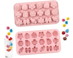 2 stuks - Siliconen mal met bloemmotief - Siliconen mal met 8 holtes en antiaanbaklaag - Chocoladevorm - Zeepvorm - Vorm voor zelfgemaakte snoepjes en gummies - Roze - 20,6 x 11 x 1 cm - Geschikt voor het maken van snoep, ijsblokjes, gelei
