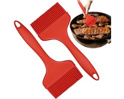 2 stuks Siliconen Olieborstel - Extra Brede Borstelkop, Hittebestendig en Duurzaam - BBQ Sausborstel - Bakboterborstel - 9,3*21cm - Voor Thuiskeuken BBQ en Bakgebruik - Rood