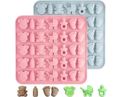2 Stuks Siliconen Rubber Mallen voor Babyshower, Schattige Beren en Voetafdrukken voor Chocolade, Fondant en Snoepgoed