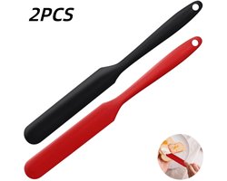 2 stuks-Siliconen spatel-smeer-mengspatel-boterspatel-keukengereedschap-geschikt voor het smeren van pindakaas-bakken-taartglazuur-zwart-rood-24*2,5 cm