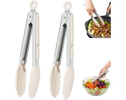 2 stuks - Siliconen Voedselclips - Siliconen keukenklemmen - Steakclips - Grillclips - Vleesklemmen - 27,5 cm - Gebroken wit - Hittebestendig en verbrandingsbestendig - Geschikt voor grills, barbecues en airfryers