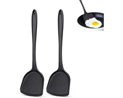 2 stuks - Siliconen wokspatel - Antiaanbak hittebestendige spatel - Gemakkelijk schoon te maken kookgerei - Vaatwasserbestendige siliconen spatel - Naadloze keukenhulp - Geschikt voor koken, bakken en roerbakken (zwart)