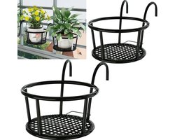 2 stuks - Smeedijzeren hangend bloempottenrek - Met clip voor reling - Bloemenrek - Groen plantenrek - 18*22*18 cm - Voor balkon/terras/hekwerk - Zwart