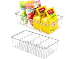 2 stuks - Snackorganizers - Plastic voedselopslagdozen - met 3 compartimenten - voor snacks, kruiden, chips Voedselopslagdozen - Stapelbare voedselopslagdozen - voor keuken, koelkast, kast - Transparant