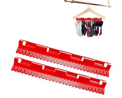 2 stuks - Sokkendroger - Draagbare washaken - Sokkenhouder - Kledingrek - Vierdelig droogrek voor sokken en kleding - winddicht droogrek - kledinghanger - plastic kledinghanger - voor hoeden, schoenveters, handdoeken en sokken - 32*5cm - rood