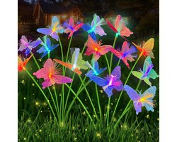 2 Stuks Solar Tuinverlichting met 16 LED's - Waterdichte Buitenverlichting met Kleurveranderende Vlinder voor Tuin en Terras