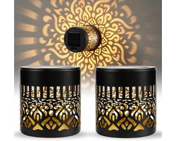 2 stuks-Solar wandlamp - tuinverlichting - buitenwandlamp - mandala-patroon - geschikt voor binnenplaatsen, tuinen en buitengebruik - zwart - 8,5*8,5*8,5 cm - warm licht