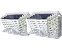 2 Stuks - Solar Wandlampen - Buiten Bewegingssensor - Waterdichte 90 LED Beveiligingslampen - Draadloze Verlichting - 3 Optionele Modi - Zonne-energie Lampen Padverlichting - Hekverlichting Duurzame Buitenlampen