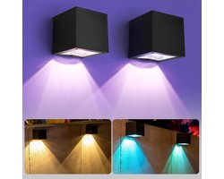 2 Stuks Solar Wandlampen met Warm Wit en Kleurverandering, IP65 Waterdicht voor Tuin, Terras en Trappen