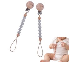 2 Stuks Speenkoord – speenketting - Baby Accessoires - siliconen kralen - Kinderwagen - Kleding - Veilig - Duurzaam – Handig - Hout (look) - LOUZIR