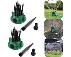 2 stuks Sproeiers - Gazonsproeier - Bloembedsproeier - Groenteberegeningssysteem - met 12 flexibele sproeikoppen - Grondsproeier - Tuinaccessoires - Voor tuinen, moestuinen, landbouwgrond, gazons, bloembedden (21,6*11,5 cm - Groen)
